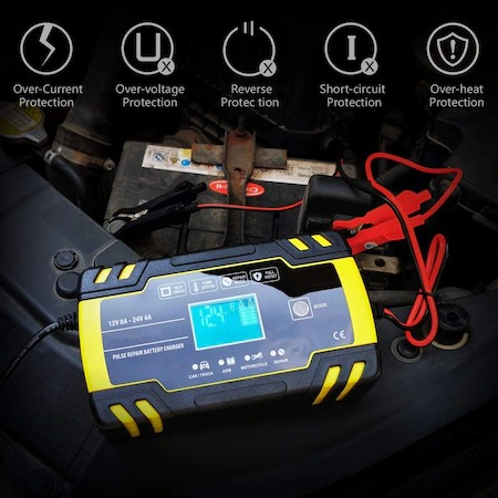 Redresor auto F cu afisare LED pentru baterii 12V-8A, 24V-4A, cabluri incluse [4]