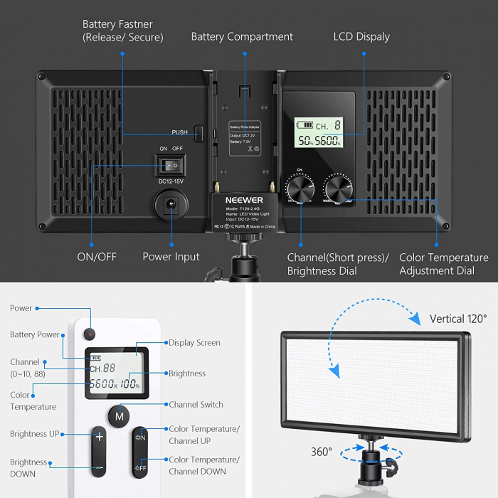 Kit 2x Panouri Bi Color 144 LED,trepiezi 150 cm,telecomanda contro,2 baterii + 1 incarcator,geanta transport inclusa [3]