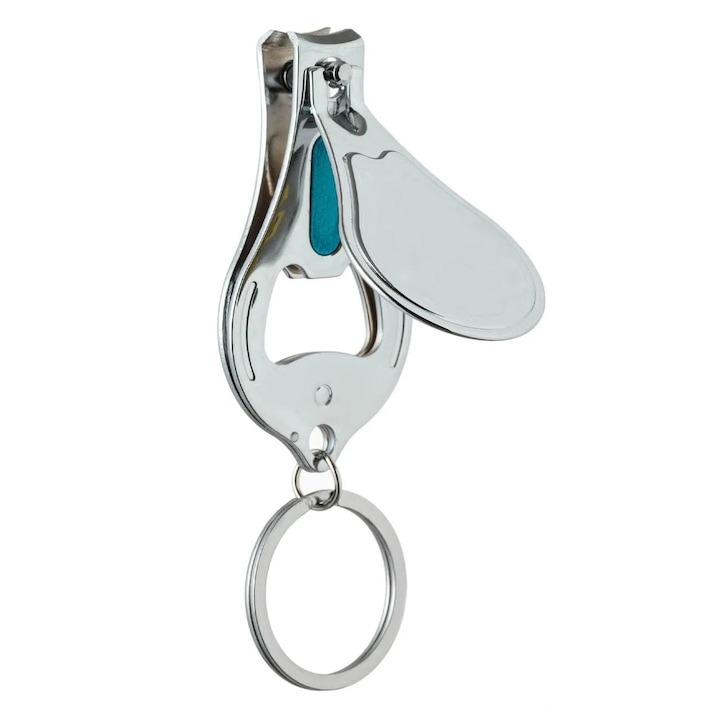 Breloc 3 in 1, unghiera, desfacator sticle, metal, compact, argintiu [4]
