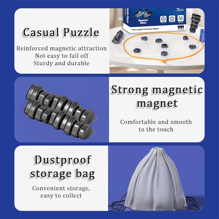 Joc educativ pentru copii, 20 magneti, sfoara, cutie depozitare, 8 ani+, 16 x 11 x 3 cm, albastru [4]