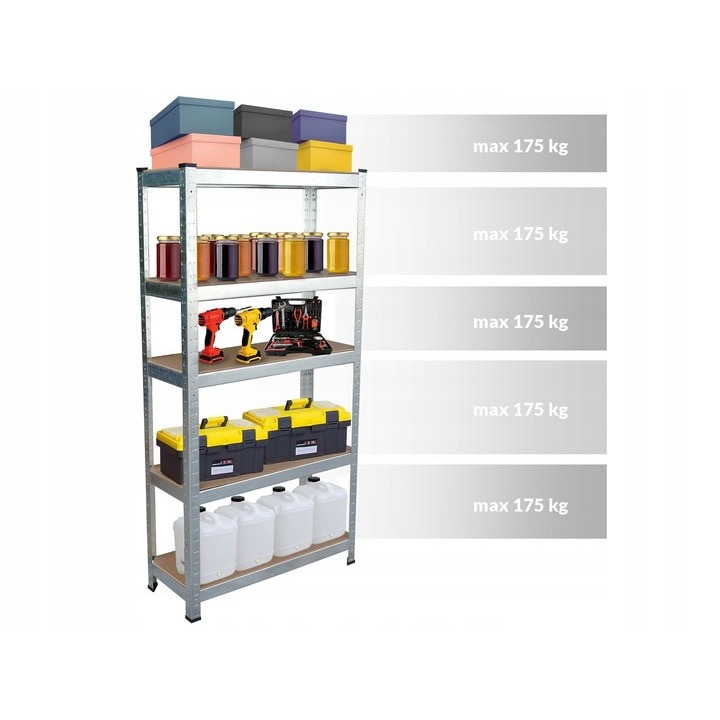 Raft metalic pentru depozitare, 5 polite, capacitate 175 kg/polita, total 875 kg, 180x90x30 cm [8]