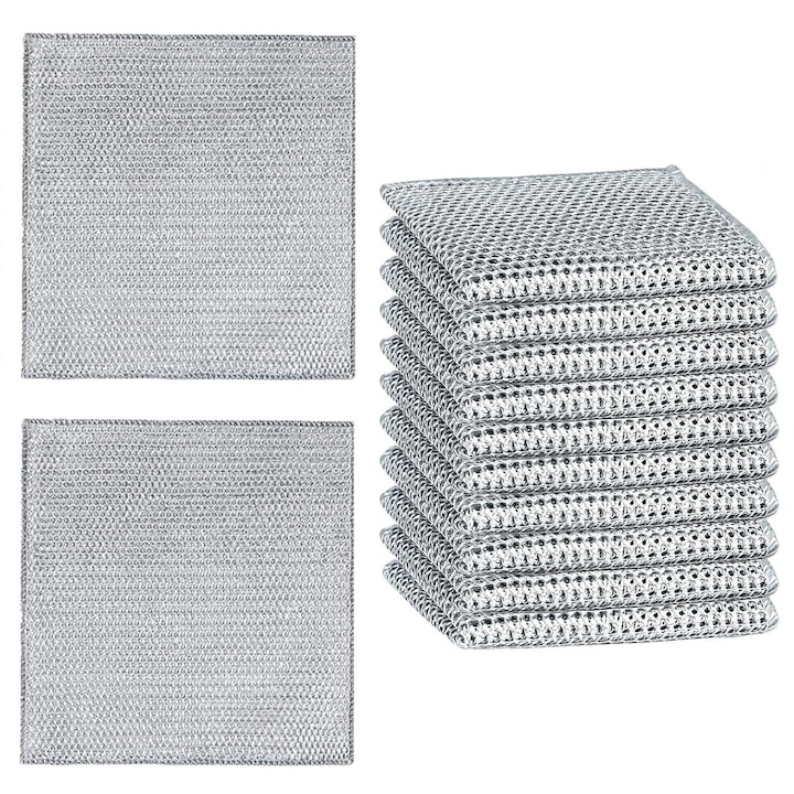 Set 15 lavete multifunctionale pentru bucatarie, strat dublu, microfibra metalica, nu lasa zgarieturi