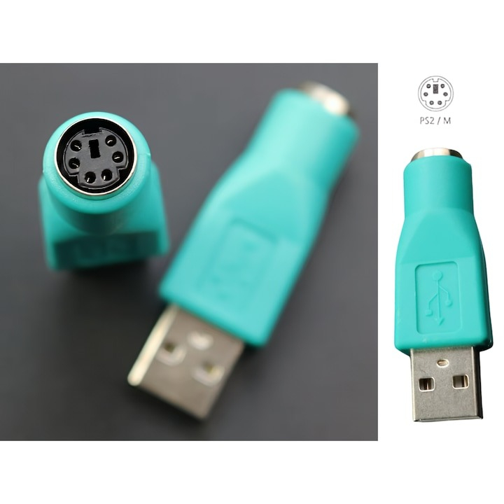 Adaptor PS2 mama - USB tata, pentru mouse/tastatura, verde [3]