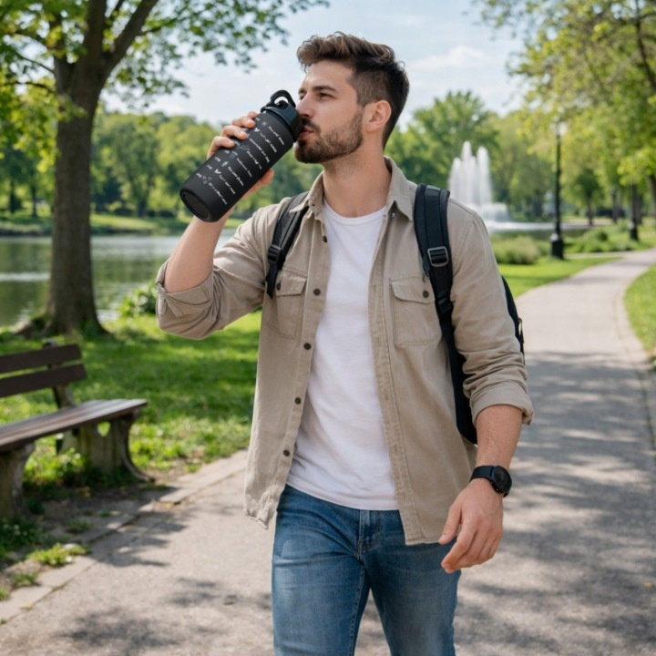 Set 3 sticle de apa, mesaje motivationale, plastic, pai, 2000 ml, 900 ml, 300 ml, fara BPA, negru [6]