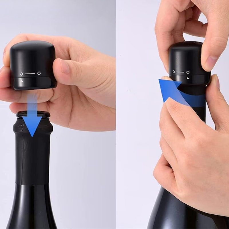 Dop pentru etansare sticla de vin, design rotativ, sistem blocare, silicon, 3.8 x 3.8 cm, reutilizabil, negru [8]