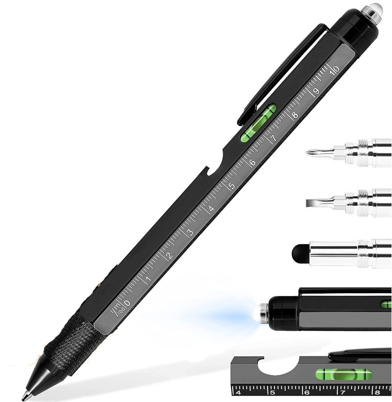 Pix multifunctional, 9 in 1, rigla, surubelnita, suport telefon, LED, negru [4]