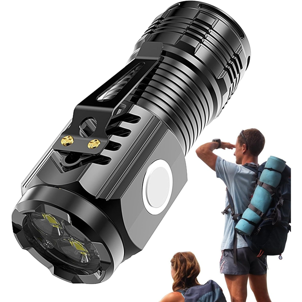 Lanterna LED, 5 moduri de iluminare, ABS, protectie IPX4, incarcare USB, raza de actiune 200 m, clema pentru agatat, 5 W, 4 x 4 x 9 cm, negru [11]