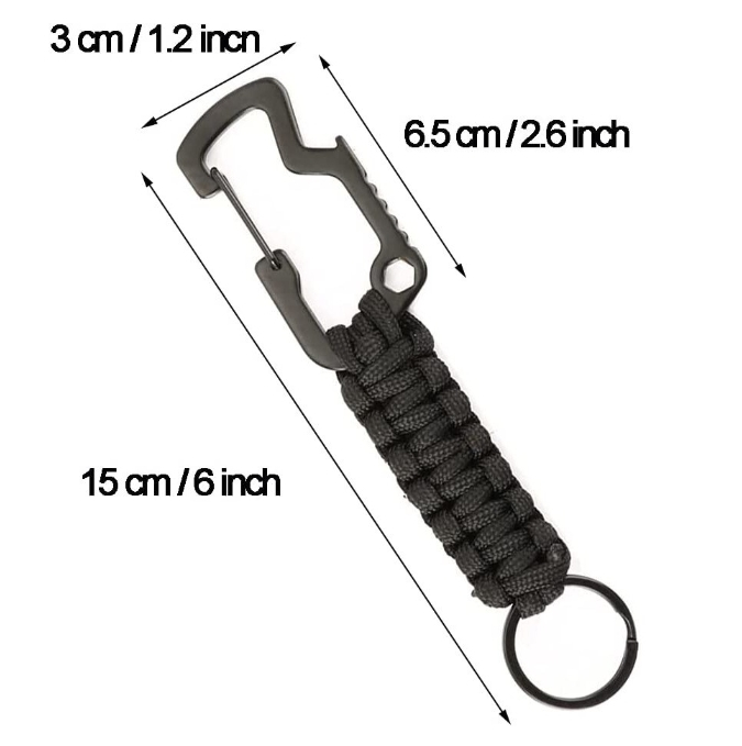 Carabina multifunctionala metalica cu snur paracord si inel pentru chei, 15 cm, negru, prindere sigura si utilizare zilnica [4]