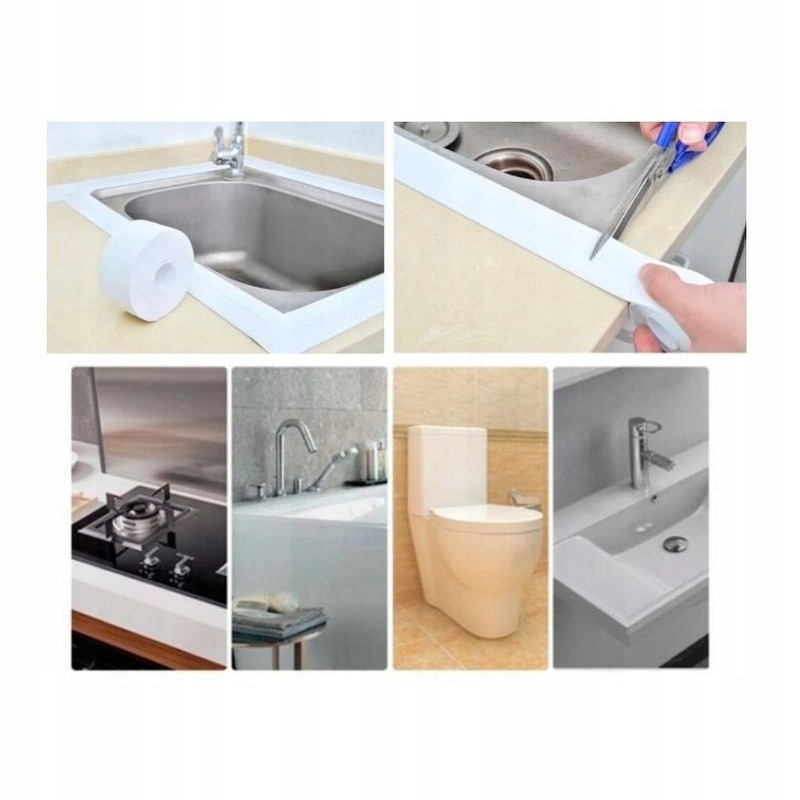 Banda adeziva pentru etansare, 3.2 m x 38 mm, impermeabila, antimucegai, pentru baie, bucatarie, alb [8]