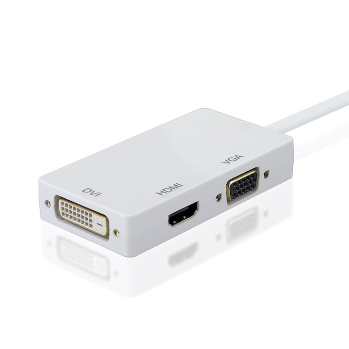 Adaptor hub 3 in 1, MiniDisplayPort la /DVI/VGA/HDMI, pentru TV, laptop, proiector, 27 cm, alb [4]