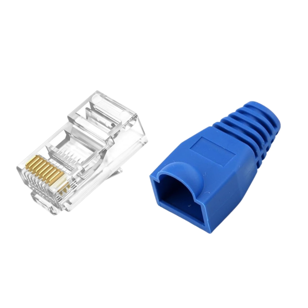 Set 10 x mufa + manson de protectie, RJ45, CAT5 CAT6, 8 pini 8P8C, albastru