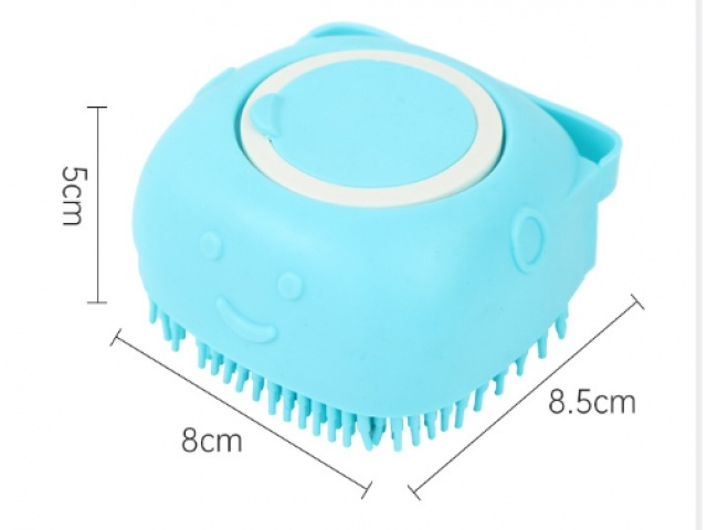 Perie multifunctionala pentru spalarea animalelor de companie, cu rezervor pentru sampon, silicon moale, masaj si ingrijire blana, pentru caini si pisici, 8 x 8.5 x 5 cm, turcoaz [11]