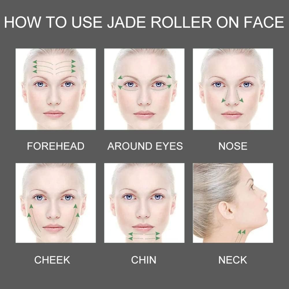 Set Premium pentru Masaj Facial, Roller din Jad Alb cu Design Auriu si Piatra Gua Sha, Efect Anti-Riduri [3]