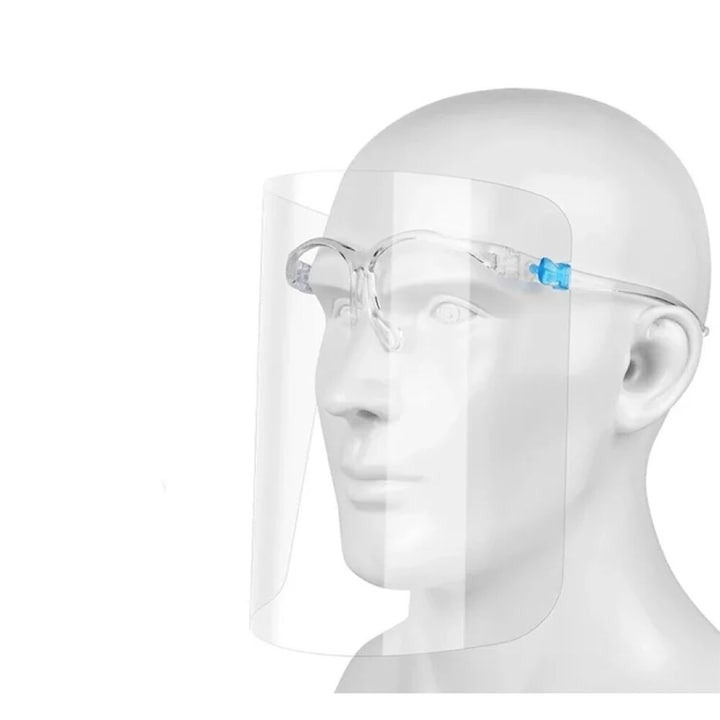 Viziera de protectie, cu rama de ochelari, transparenta, plastic, reutilizabila [14]