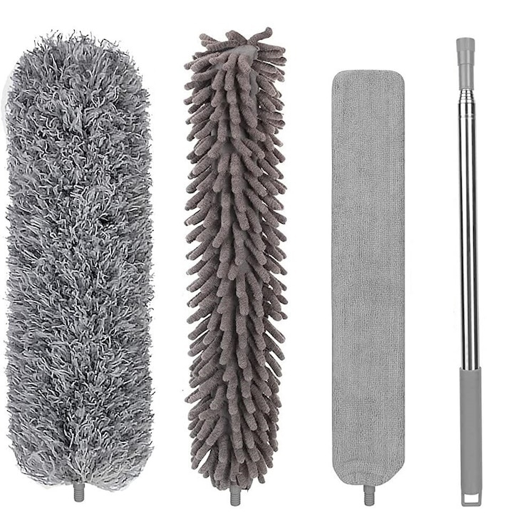Set pamatuf pentru praf cu maner telescopic extensibil, 3 capete din microfibra lavabila, flexibil, pentru mobilier, tavan, aer conditionat si spatii greu accesibile, gri, 83-250 cm [8]