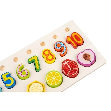 Joc educativ sortator din lemn cu numere si fructe de taiat magnetice pentru copii - Multicolor [7]