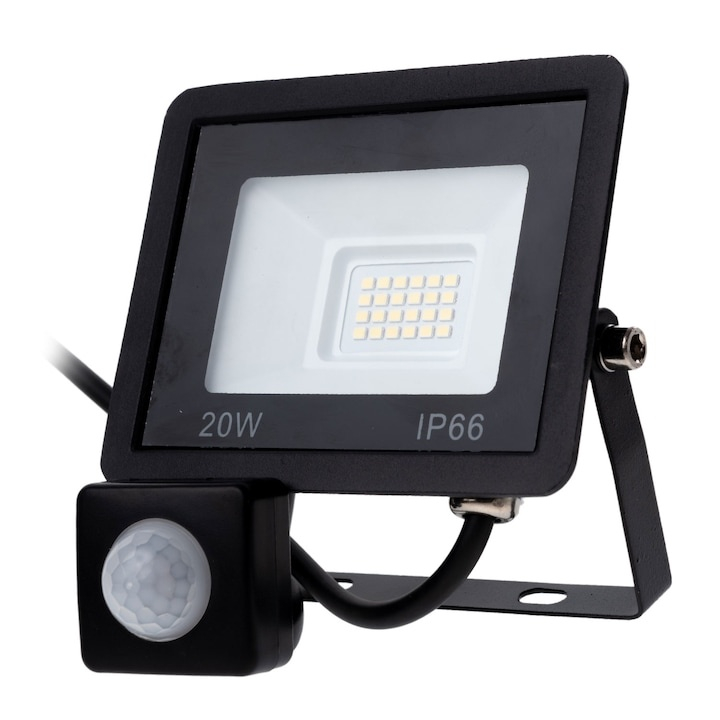 Proiector LED, 20 W, iluminare exterior, cu senzor de miscare, 24 LED-uri, rezistent la intemperii, protectie IP66, 9.5 x 12 x 2.5 cm [3]