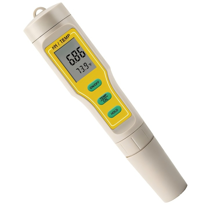 Tester apa, 2 in 1, temperatura si pH, solutii de calibrare incluse, alb/galben [10]