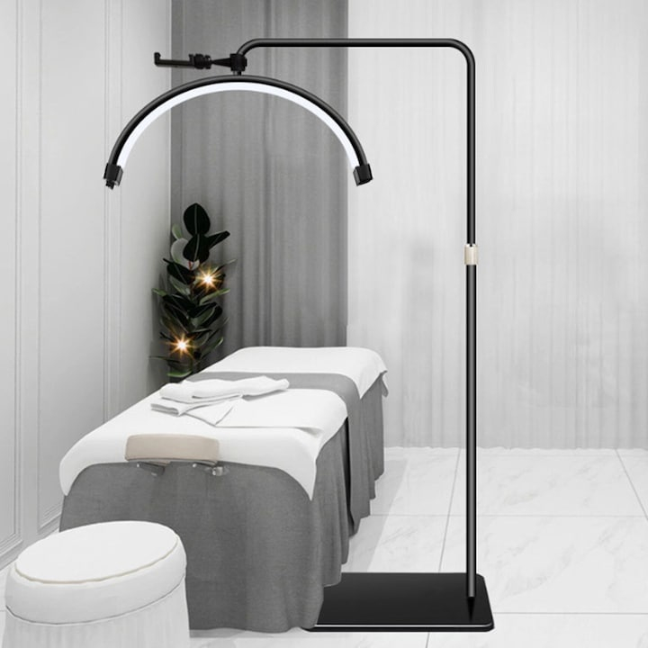 Lampa cosmetica tip semiluna, LED, 40 W, 2500 lm, 320 LED-uri, lumina calda/rece/neutra, inaltime 139-184 cm, negru [12]