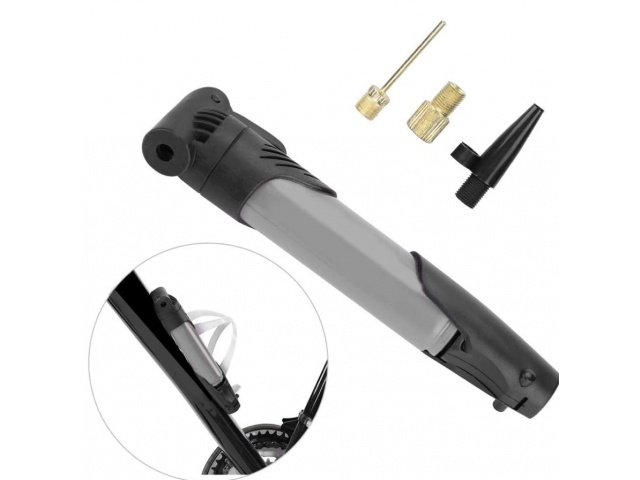 Pompa manuala pentru bicicleta, cu suport pentru prindere pe cadru, multifunctionala, 19 cm, negru/gri [8]