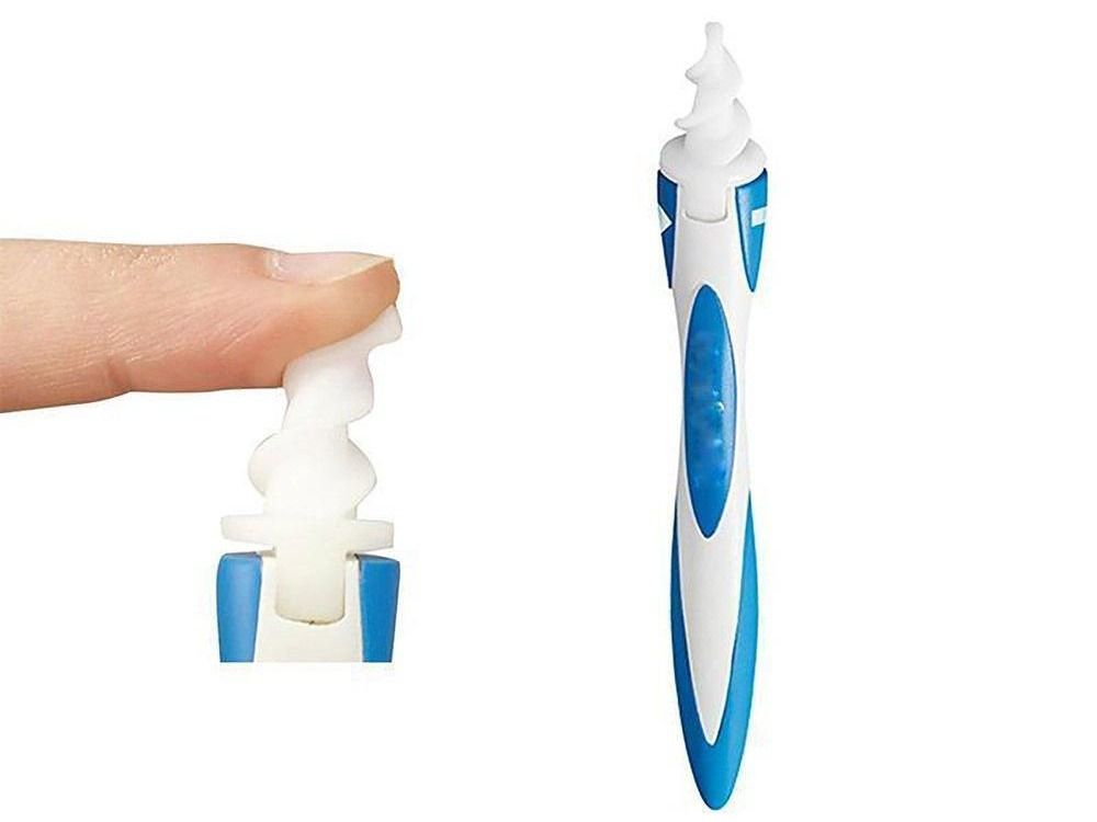 Dispozitiv pentru curatarea urechilor, 16 varfuri silicon, design spiralat, alb/albastru [8]