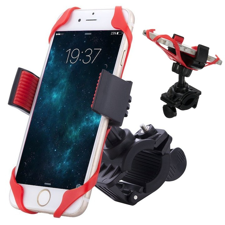 Suport telefon pentru biciclete/motociclete, bretele din silicon, ajustabil, rotire 360°, rosu [3]