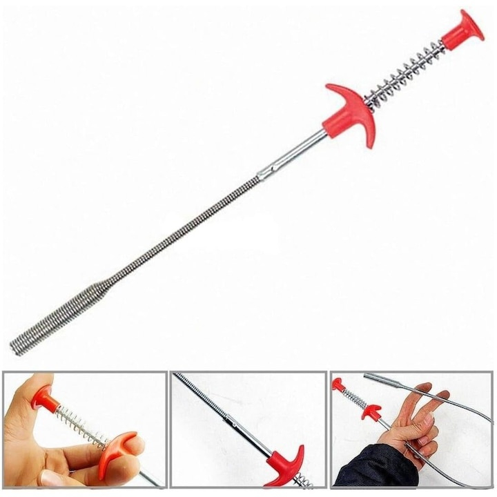 Sarpe pentru desfundat tevi, cu carlig, flexibil, metal/plastic, multifunctional, lungime 60 cm, rosu [3]