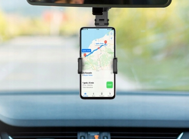 Suport auto pentru telefon, montare pe oglinda retrovizoare, latime reglabila 5-10 cm, rotativ 360°, negru [7]