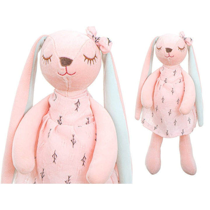 Iepuras de plus roz, rochie detasabila, 35 cm, material moale, jucarie pentru copii, confort, siguranta si dezvoltarea imaginatiei [5]
