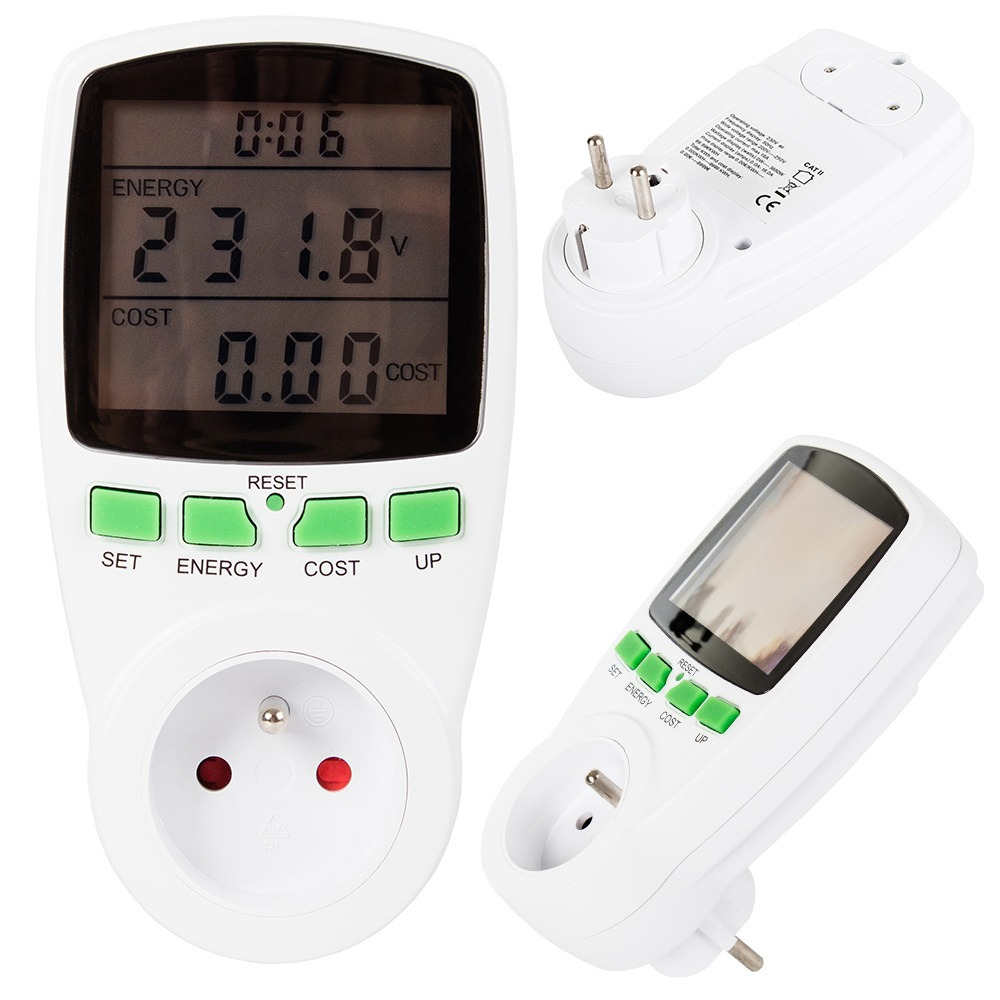 Priza cu contor energie, curent electric, consum, amperaj, tensiune, display LCD, alb [8]