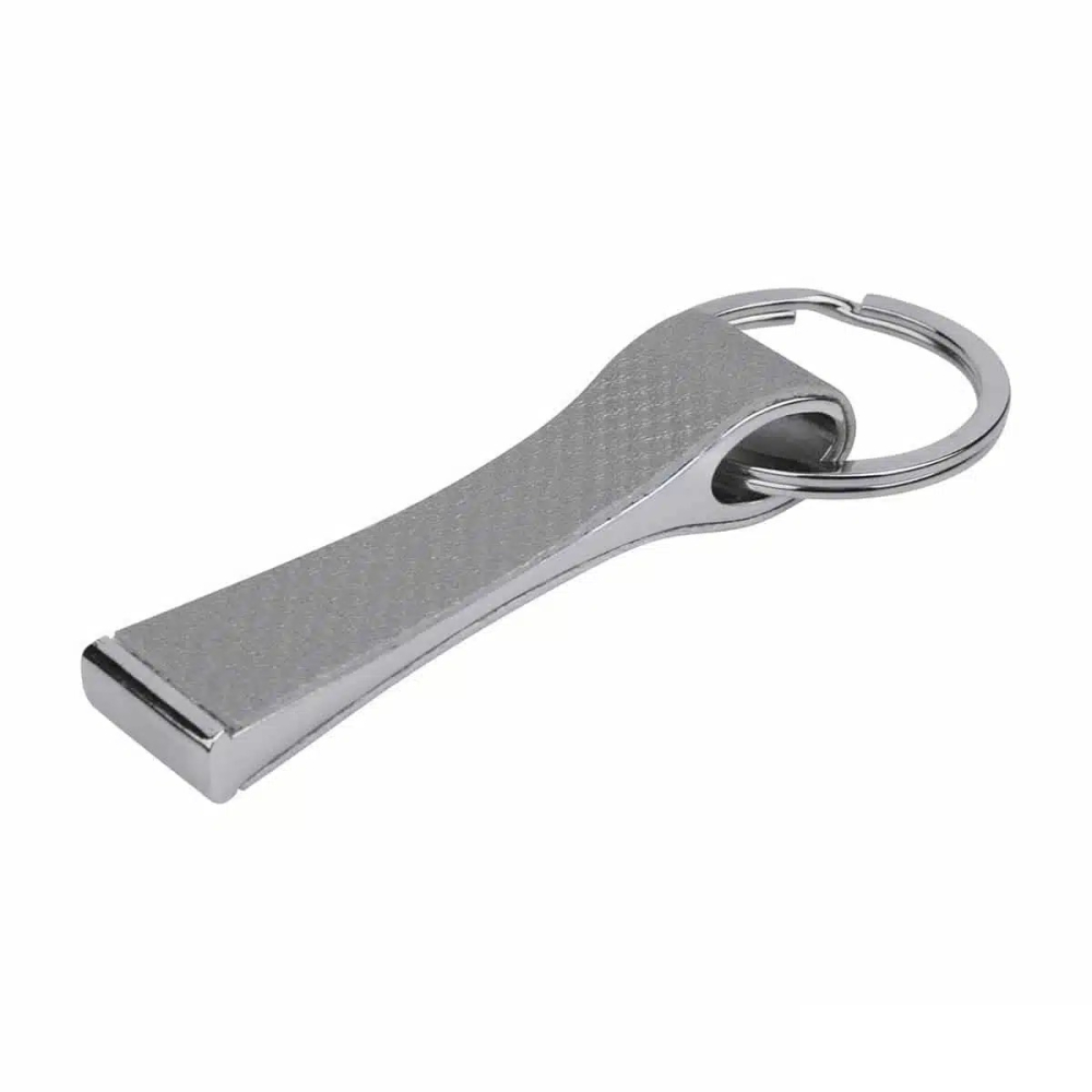 Breloc elegant din metal cu piele ecologica, argintiu, cu inel pentru chei, 8.7 x 3.2 x 1.1 cm, cutie inclusa [3]