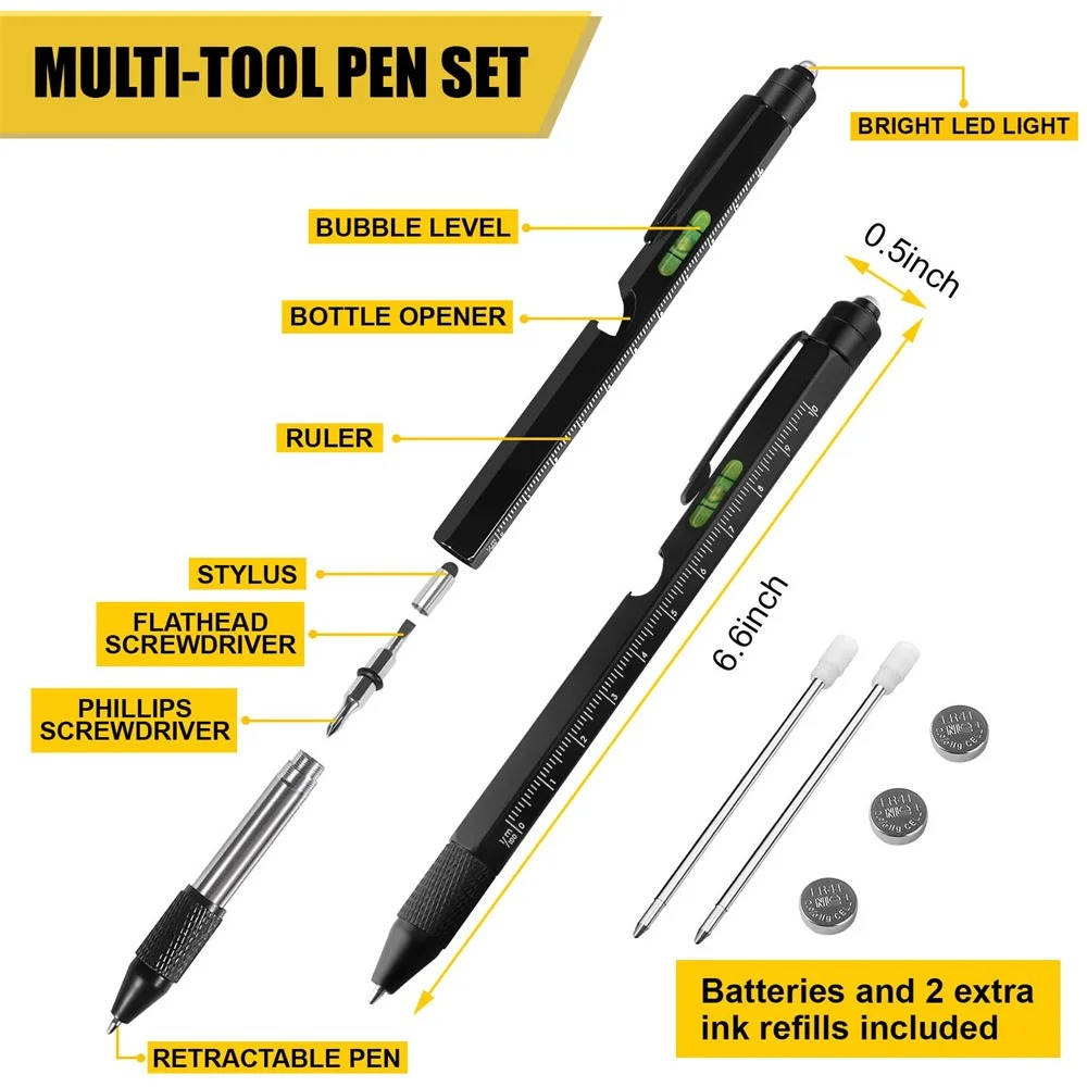 Pix multifunctional, 9 in 1, rigla, surubelnita, suport telefon, LED, negru [2]
