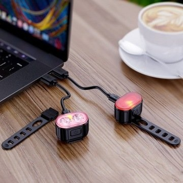 Set 2 lumini LED pentru bicicleta, far si stop, reincarcabile USB, 4 moduri iluminare, protectie IPX4, 4.3 x 2.7 cm [13]