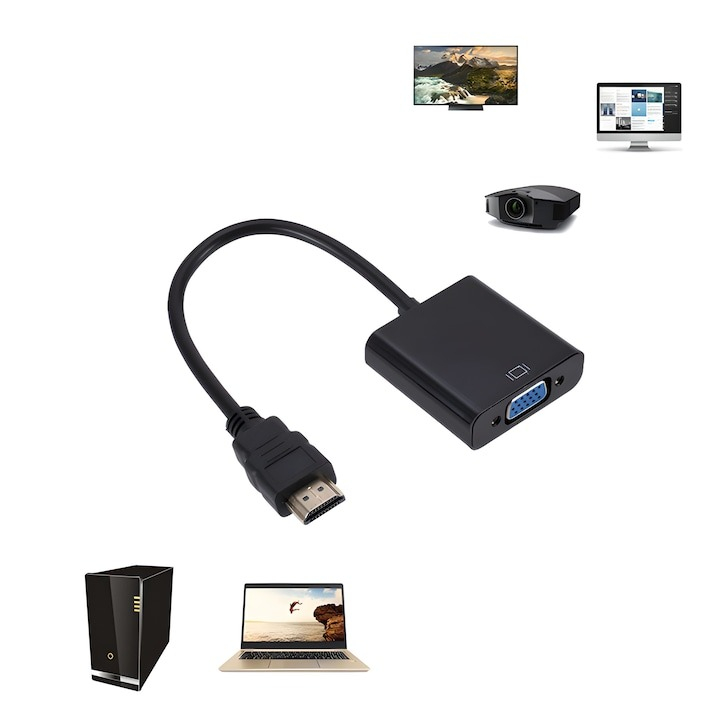 Adaptor convertor HDMI tata la VGA mama, jack 3.5 mm audio mama, cablu audio, 25 cm, negru [2]