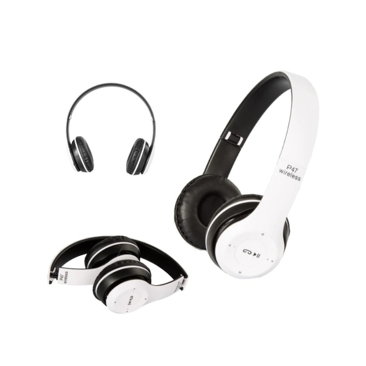 Casti audio, wireless, Bluetooth, lumini LED, radio FM, MP3, alb [3]