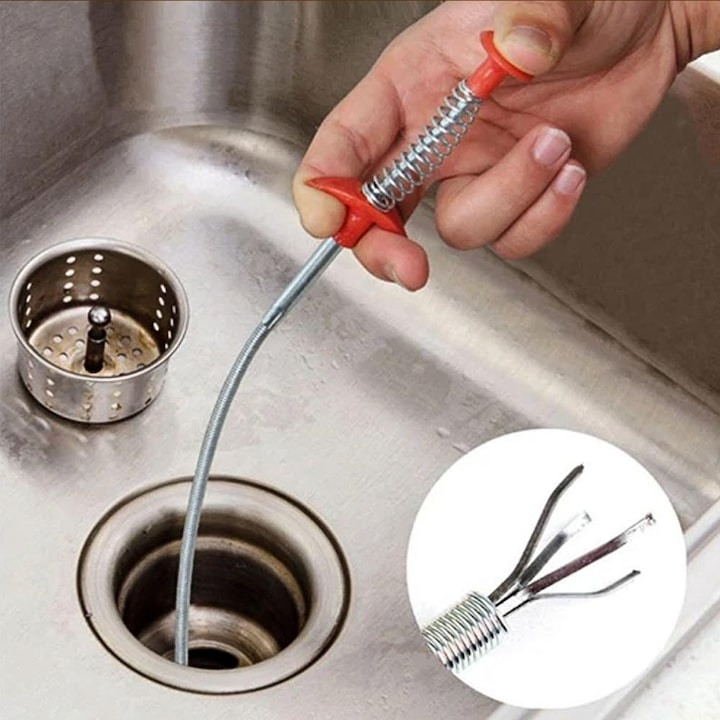 Sarpe pentru desfundat tevi, cu carlig, flexibil, metal/plastic, multifunctional, lungime 60 cm, rosu [6]