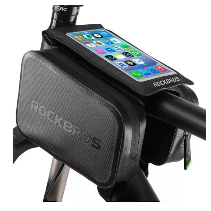 Geanta pentru bicicleta, impermeabila IPX6, husa pentru telefon, diagonala max 6", negru [7]