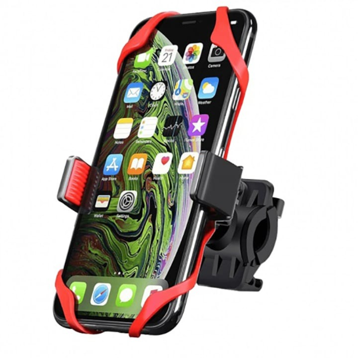 Suport telefon pentru biciclete/motociclete, bretele din silicon, ajustabil, rotire 360°, rosu [5]