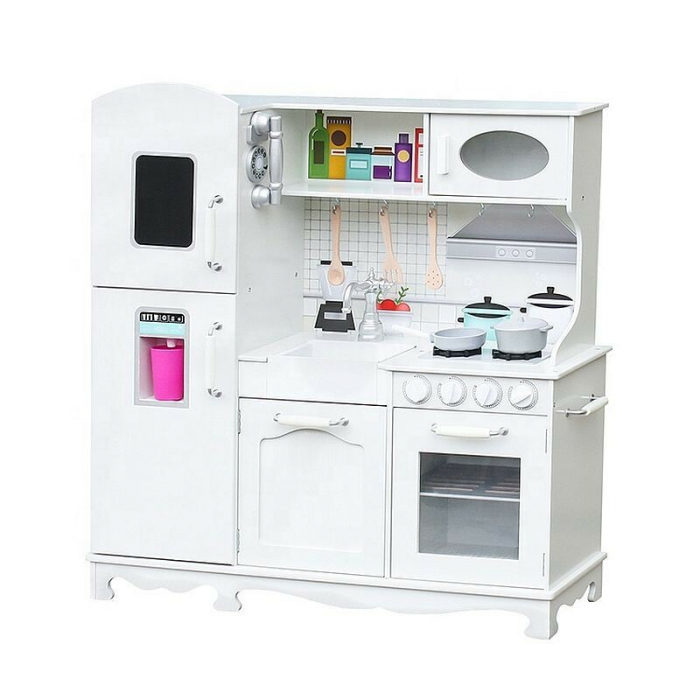 Bucatarie din lemn pentru copii,91x102 cm,2 becuri LED,sort de gatit - Alb [6]