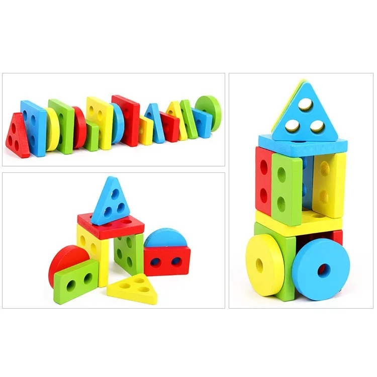 Jucarie educativa pentru copii, Montessori, sortare forme geometrice, 16 piese, 3+ ani, lemn, 12 x 12 x 5 cm, multicolor [13]