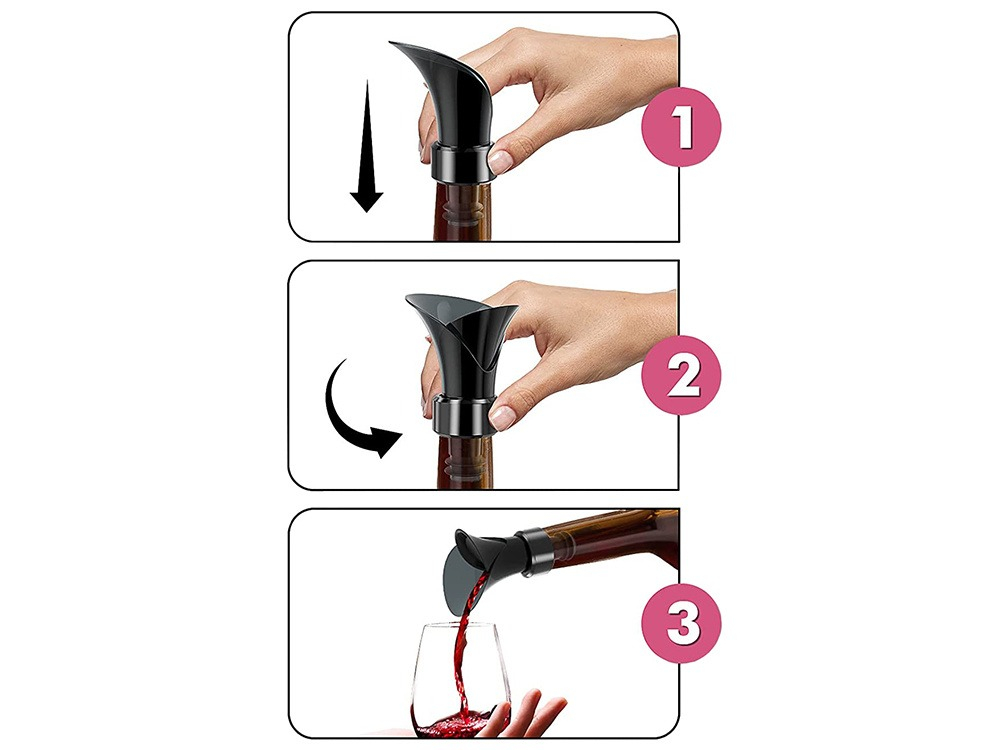 Dop pentru sticla de vin, multifunctional, 2 in 1, turnare si pastrarea vinului, plastic/silicon, negru [2]