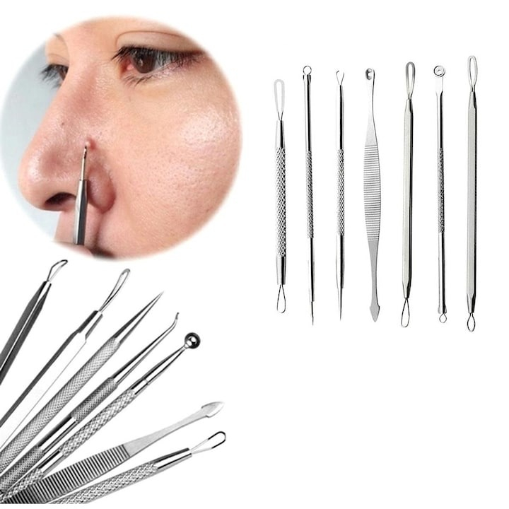 Set 10 instrumente pentru extractia punctelor negre, acnee, inox, argintiu [5]