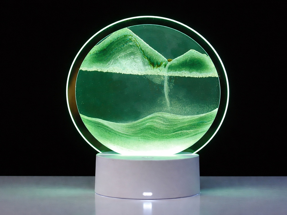 Lampa decorativa cu nisip in miscare, efect relaxant 3D, LED, verde, pentru living si dormitor, 19 x 10 cm [9]