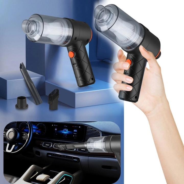 Aspirator auto, portabil, 2 in 1, aspirare si suflare, tip pistol, putere aspirare 5500 Pa, incarcare USB, negru [7]