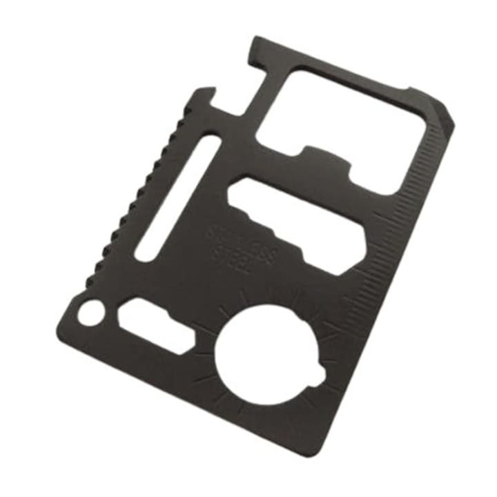Card multifunctional pentru spravietuire, otel inoxidabil, husa inclusa, negru [4]
