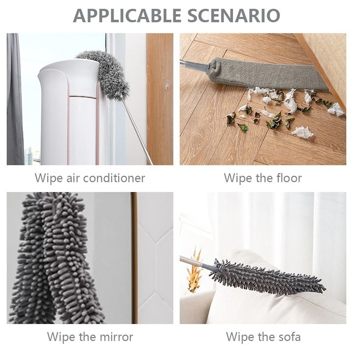 Set pamatuf pentru praf cu maner telescopic extensibil, 3 capete din microfibra lavabila, flexibil, pentru mobilier, tavan, aer conditionat si spatii greu accesibile, gri, 83-250 cm [9]