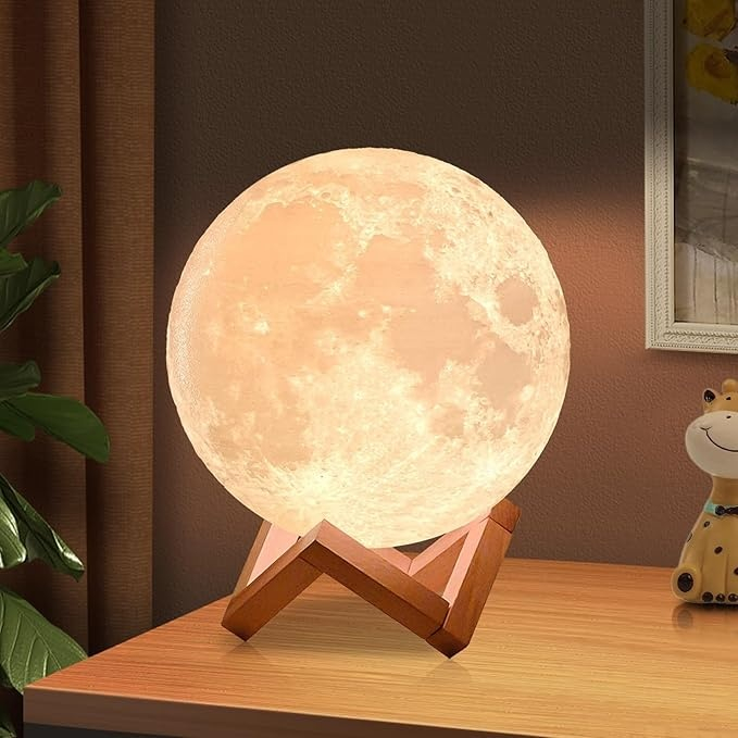 Lampa de veghe LED, luna 3D, multicolor, stand plastic, alimentare cu baterii, portabila, decorativa, diametru 8 cm [4]