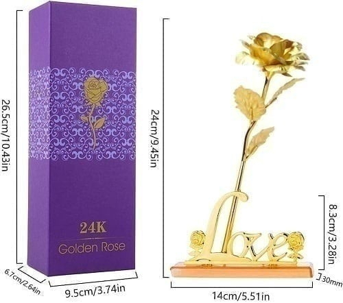 Set cadou pentru Ea, parfum de femei Love Potion insotit de crema corp, trandafir auriu din plastic suflat la baza cu aur si insigna Dactylion cu mesaj motivational [3]