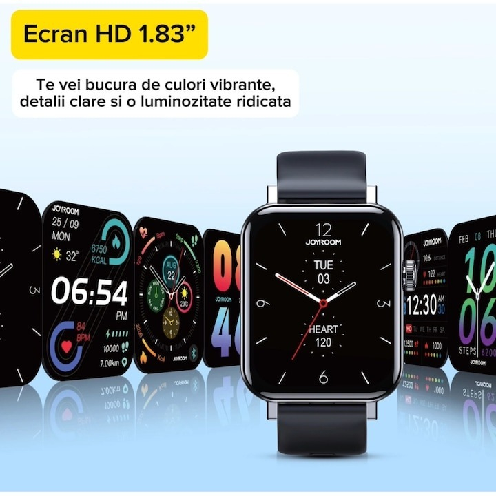 Ceas smartwatch, JR-FT5, Joyroom, monitorizare sport, rezistent apa, wireless, ecran HD 1.83’’, apelare Bluetooth, microfon, negru [6]