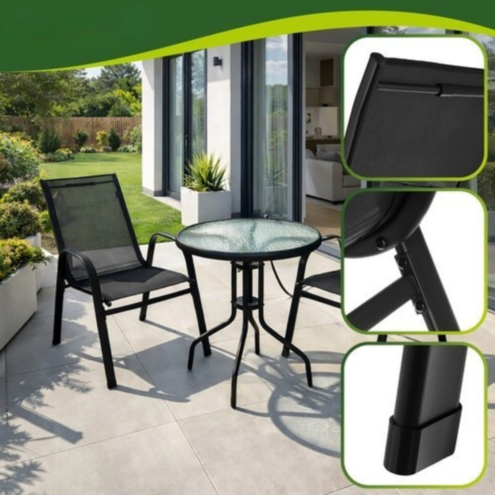 Set mobilier gradina, masa rotunda si 2 scaune, metal/sticla, pentru balcon, terasa, exterior, negru [19]